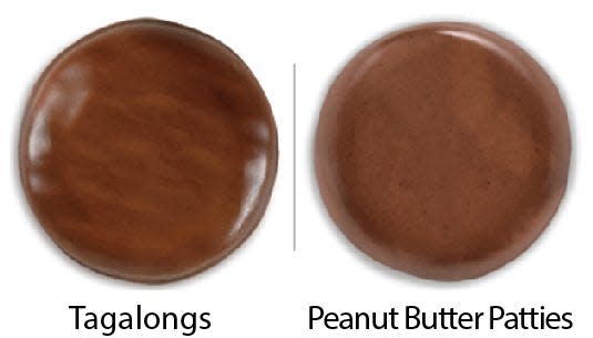 Girl Scout Cookie comparisons: Tagalongs vs. Peanut Butter Patties. Girl Scouts of the USA/Enrique Rodriguez composite