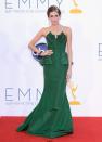 "Girls" star Allison Williams – who also happens to be NBC anchorman Brian Williams's daughter – was utterly gorgeous in an emerald green Oscar de La Renta gown. The actress let the dress speak for itself, accessorizing only with Fred Leighton drop earrings and a simple bracelet.