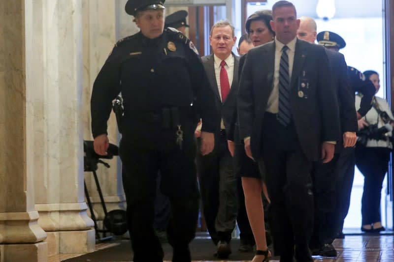 U.S. Chief Justice Roberts arrives for procedural start of Senate impeachment trial of President Trump at the U.S. Capitol in Washington