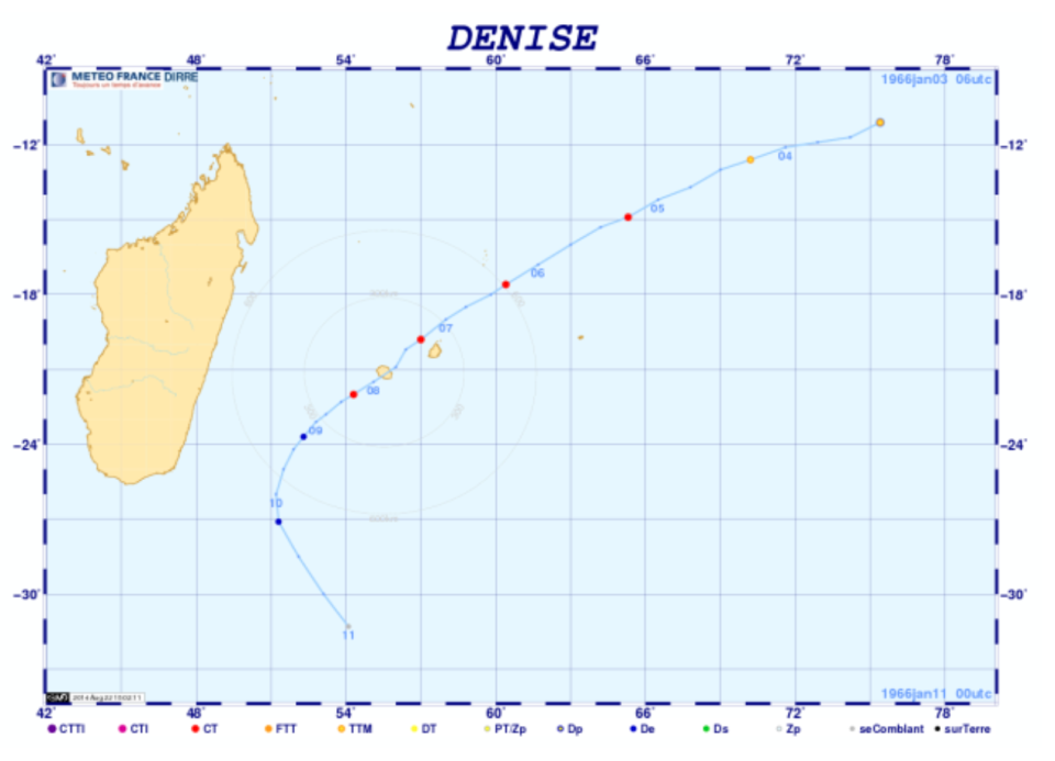 Track of Cyclone Denise Courtesy Meteo France