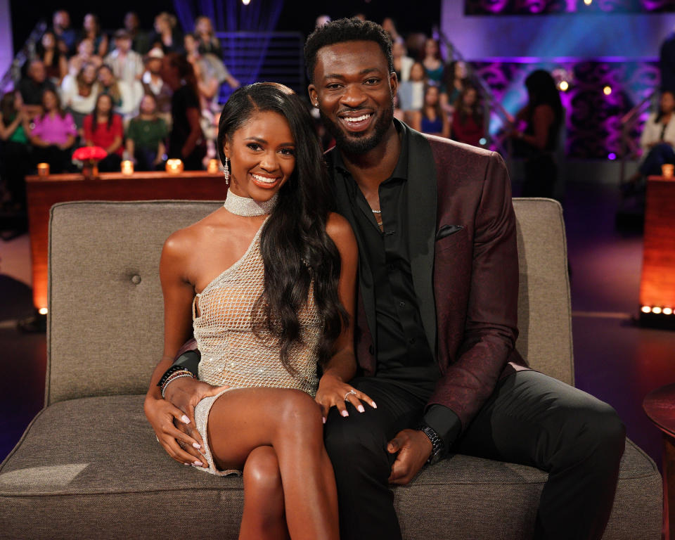 Meet the happy couple: The Bachelorette's Charity and Dotun have marryin' on their minds. (ABC)