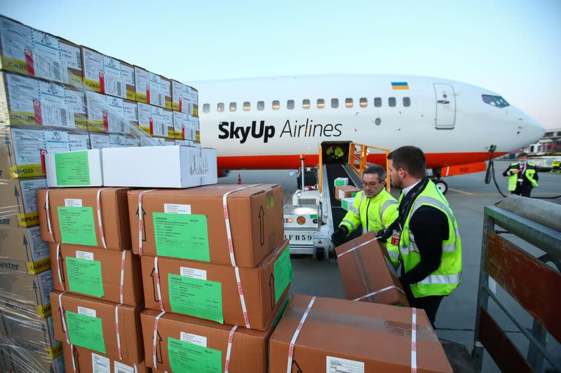 The International Committee of Red Cross (ICRC) sends cargo to Ukraine, during the coronavirus disease (COVID-19) outbreak, at Cointrin Airport in Geneva