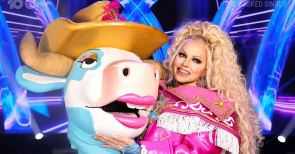 The Masked Singer's Courtney Act revealed as Cowgirl. Photo: Ten 