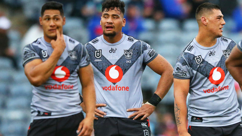 Warriors players, pictured here looking dejected during their round 1 NRL loss.