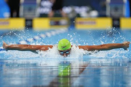 Jun 30, 2016; Omaha, NE, USA; Ryan Lochte swims during the Men's 200 Meter Individual Medley semi-finals in the U.S. Olympic swimming team trials at CenturyLink Center. Mandatory Credit: Rob Schumacher-USA TODAY Sports