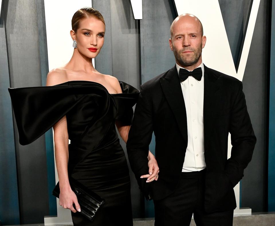 Rosie Huntington-Whiteley and Jason Statham attend the 2020 Vanity Fair Oscar Party hosted by Radhika Jones at Wallis Annenberg Center for the Performing Arts on February 09, 2020 in Beverly Hills, California