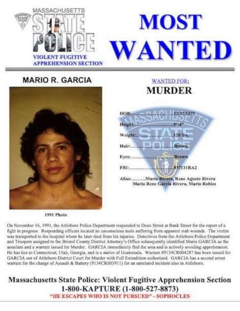 PHOTO: A joint investigation resulted in the capture in Guatemala of Most Wanted Fugitive Mario Garcia, wanted for the 1991 murder of Ismael Recino-Garcia in Attleboro (Massachusetts State Police)