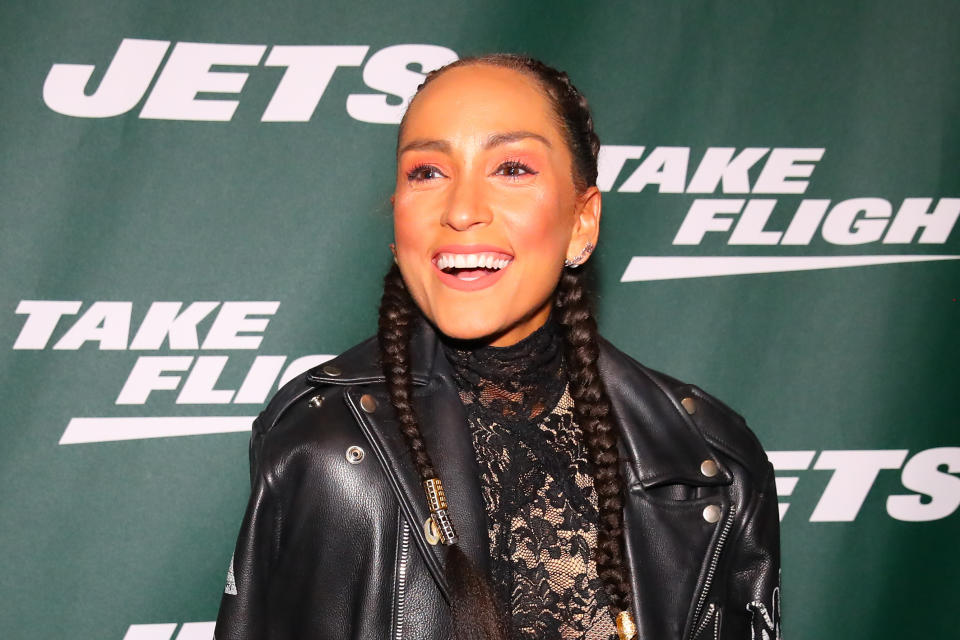 NEW YORK, NY - APRIL 04:  American ultramarathon runner and author Robin Arzon poses for photos on the green carpet at the New York Jets New Uniform Unveiling on April 4, 2019 at Gotham Hall in New York, NY.  (Photo by Rich Graessle/Icon Sportswire via Getty Images)