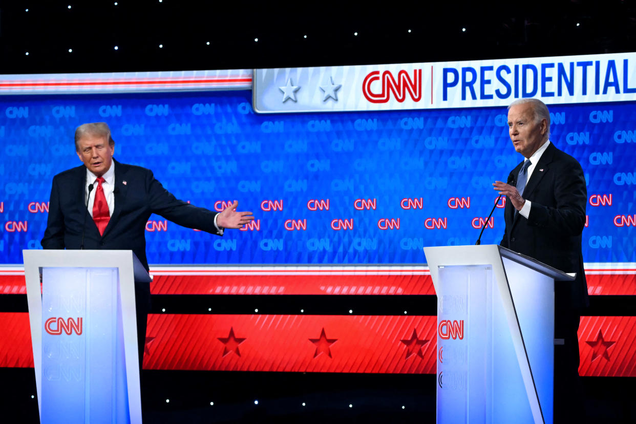 Former President Donald Trump and President Biden participate in the first presidential debate of the 2024 election at CNN's studios in Atlanta last Thursday. 