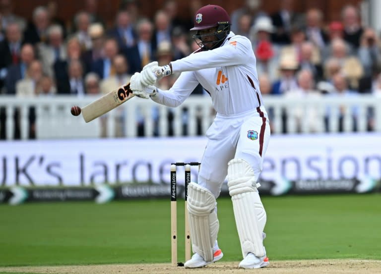 West Indies captain Kraigg Brathwaite bats against England in the first Test at Lord's (Paul ELLIS)