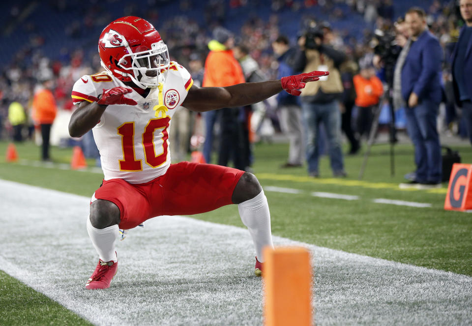 The Kansas City Chiefs’ Tyreek Hill has been left off the Pro Bowl ballot at wide receiver, despite being one of the most productive players at the position this season, (AP)