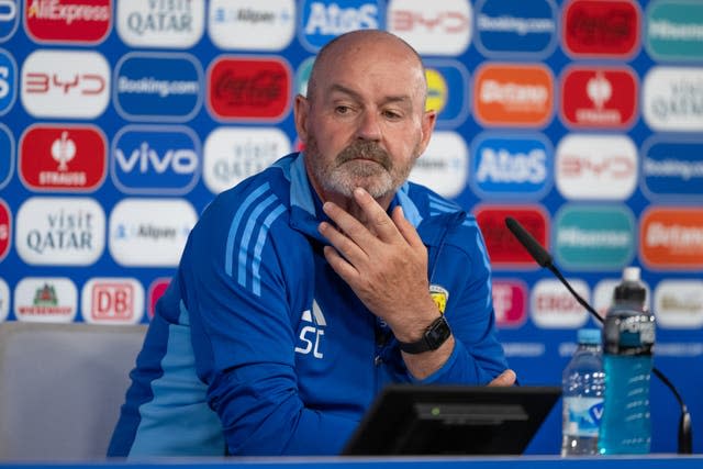 Scotland manager Steve Clarke during a press conference at Stuttgart Arena