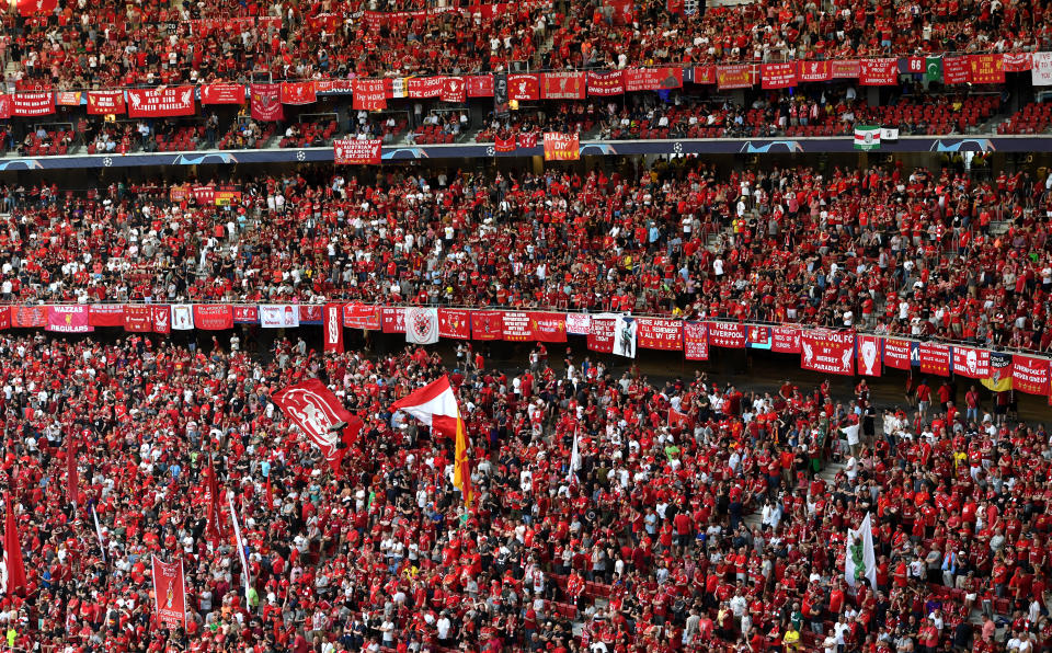 Liverpool fans prior to the UEFA Champions League Final at the Wanda Metropolitano, Madrid.