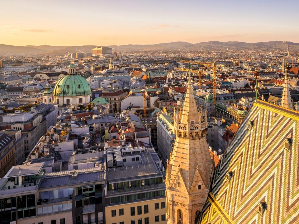 Vienna City View at Twilight from St Stephen's Cathedral