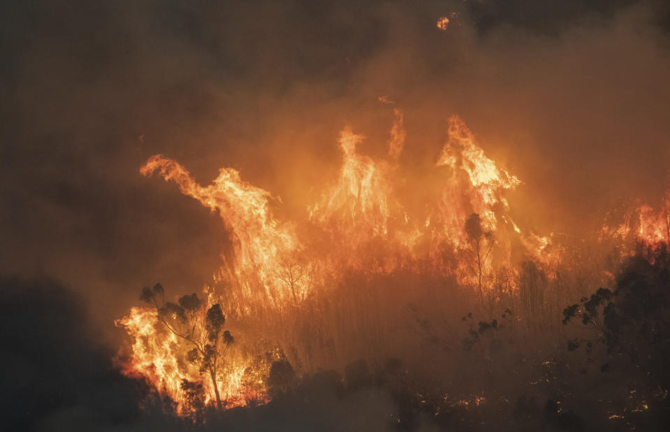 Pictured is a raging bushfire in East Gippsland. 