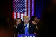 US Republican presidential frontrunner Donald Trump speaks at Trump Tower in New York on April 26,2016