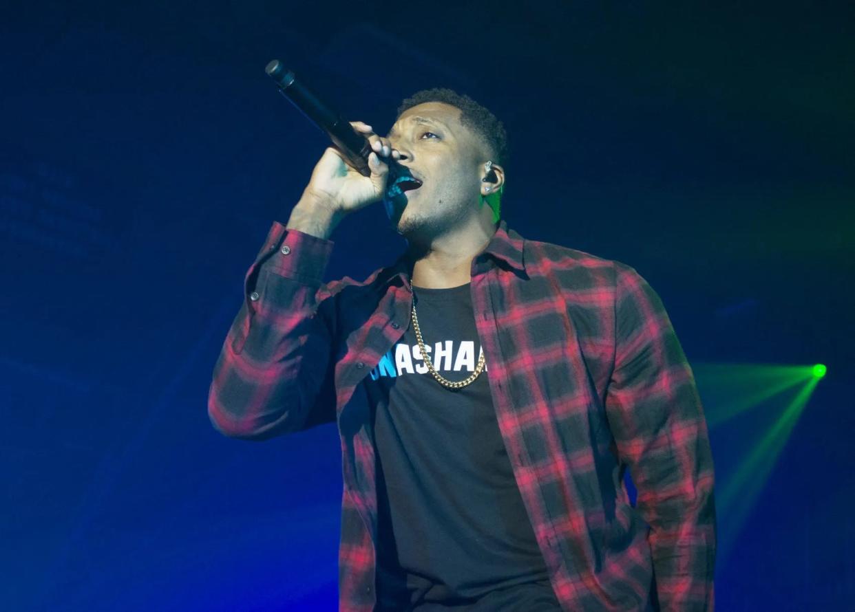 Christian rapper Lacrae, shown at a Geneva College performance, will entertain at the Petersen Events Center.