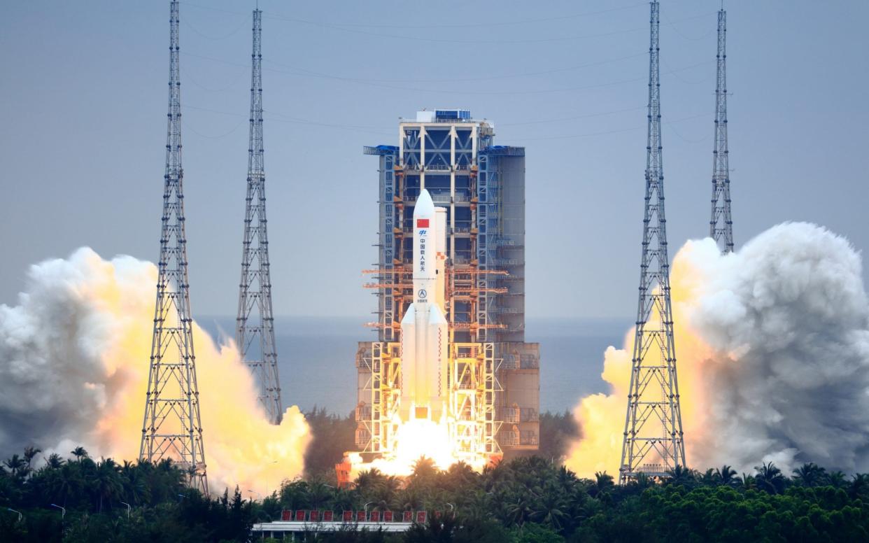 Long March-5B Y2 rocket carrying the core module of China's space station, Tianhe - Visual China Group 