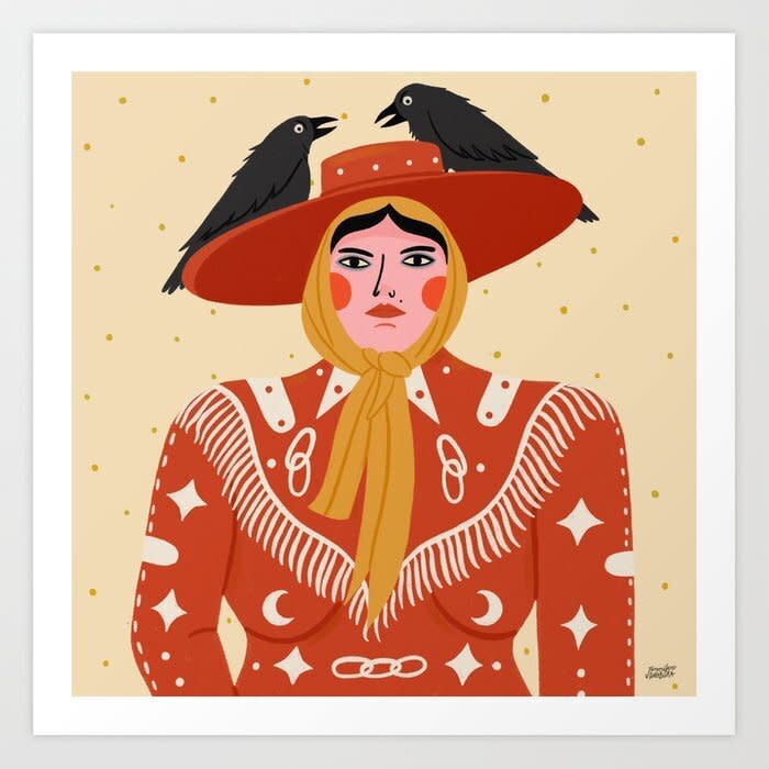 Another one of the featured artists this month at Society6, <a href="https://fave.co/3izwAWA" target="_blank" rel="noopener noreferrer">Jennifer Dahbura﻿</a> is an illustrator from El Salvador. <br /><br />Society6 <a href="https://fave.co/33mBvDW" target="_blank" rel="noopener noreferrer">describes</a> her work as "pulling inspiration from 15th century motifs and 1940s photographs" with "a dash of mysticism." Her art feels otherworldly. <br /><br />Find this <a href="https://fave.co/3ktnYl5" target="_blank" rel="noopener noreferrer">print starting at $22</a> and <a href="https://fave.co/3izwAWA" target="_blank" rel="noopener noreferrer">Dahbura's artwork</a> at Society6.