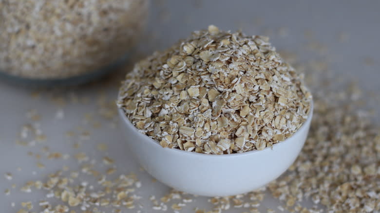 Quick oats in white bowl