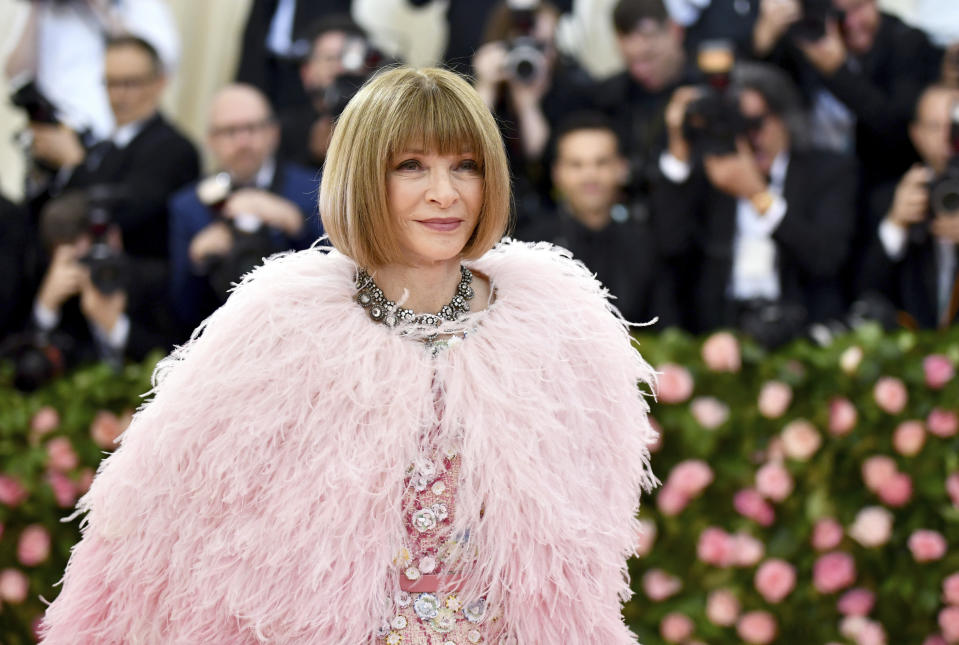 FILE - Vogue editor Anna Wintour attends The Metropolitan Museum of Art's Costume Institute benefit gala celebrating the opening of the "Camp: Notes on Fashion" exhibition on May 6, 2019, in New York. Vogue's editor-in-chief Anna Wintour has been named in King Charles III's first birthday honors list, which were unveiled late Friday, June 16, 2023. (Photo by Charles Sykes/Invision/AP, File)
