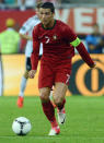 Portuguese forward Cristiano Ronaldo runs with the ball during the Euro 2012 championships football match Germany vs Portugal on June 9, 2012 at the Arena Lviv. AFP PHOTO / PATRIK STOLLARZPATRIK STOLLARZ/AFP/GettyImages