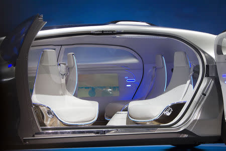 The interior of the Mercedes-Benz F015 Luxury in Motion autonomous concept car is shown. REUTERS/Steve Marcus