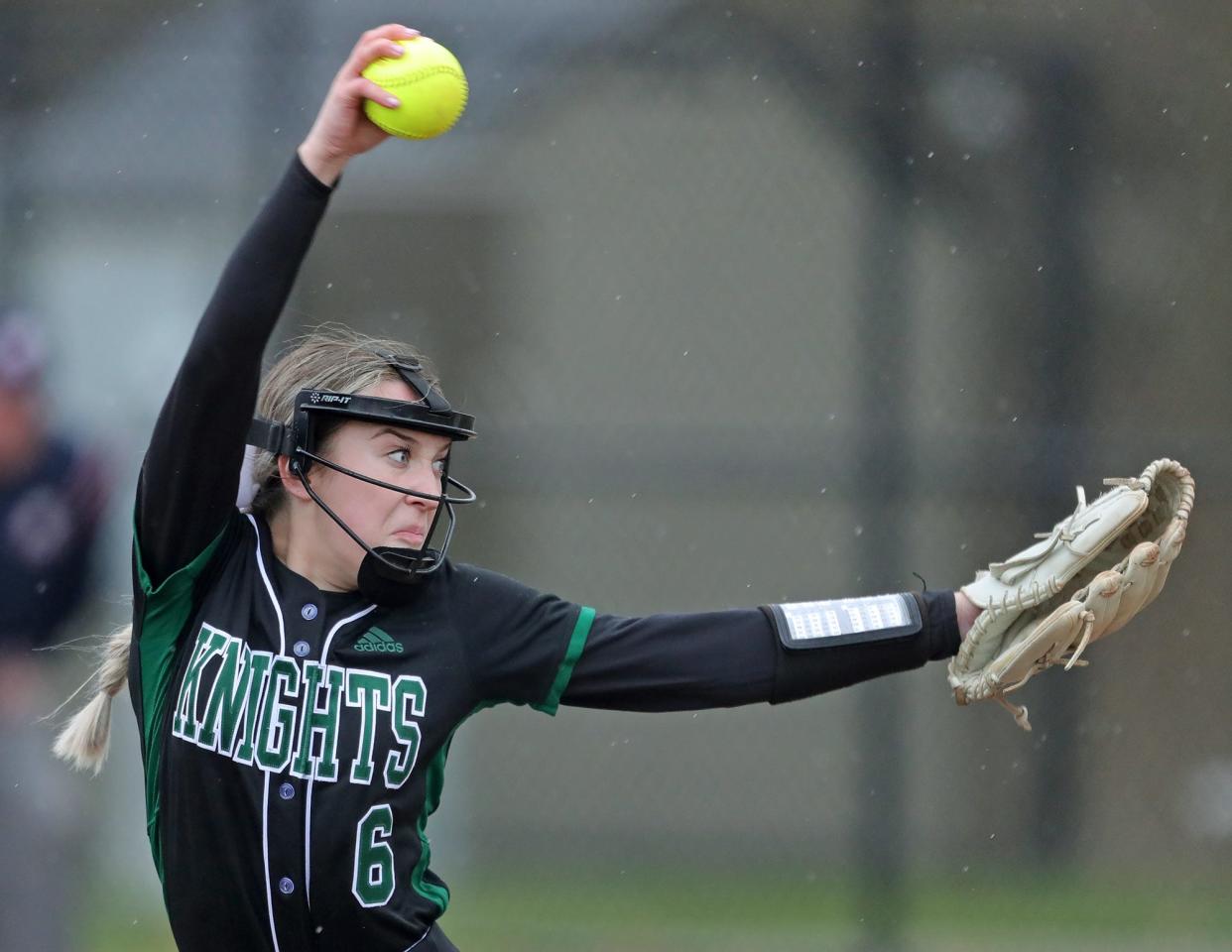 Nordonia pitcher Jenna Cornett delivers to a Hudson batter during the first inning of a softball game in Macedonia on Wednesday.