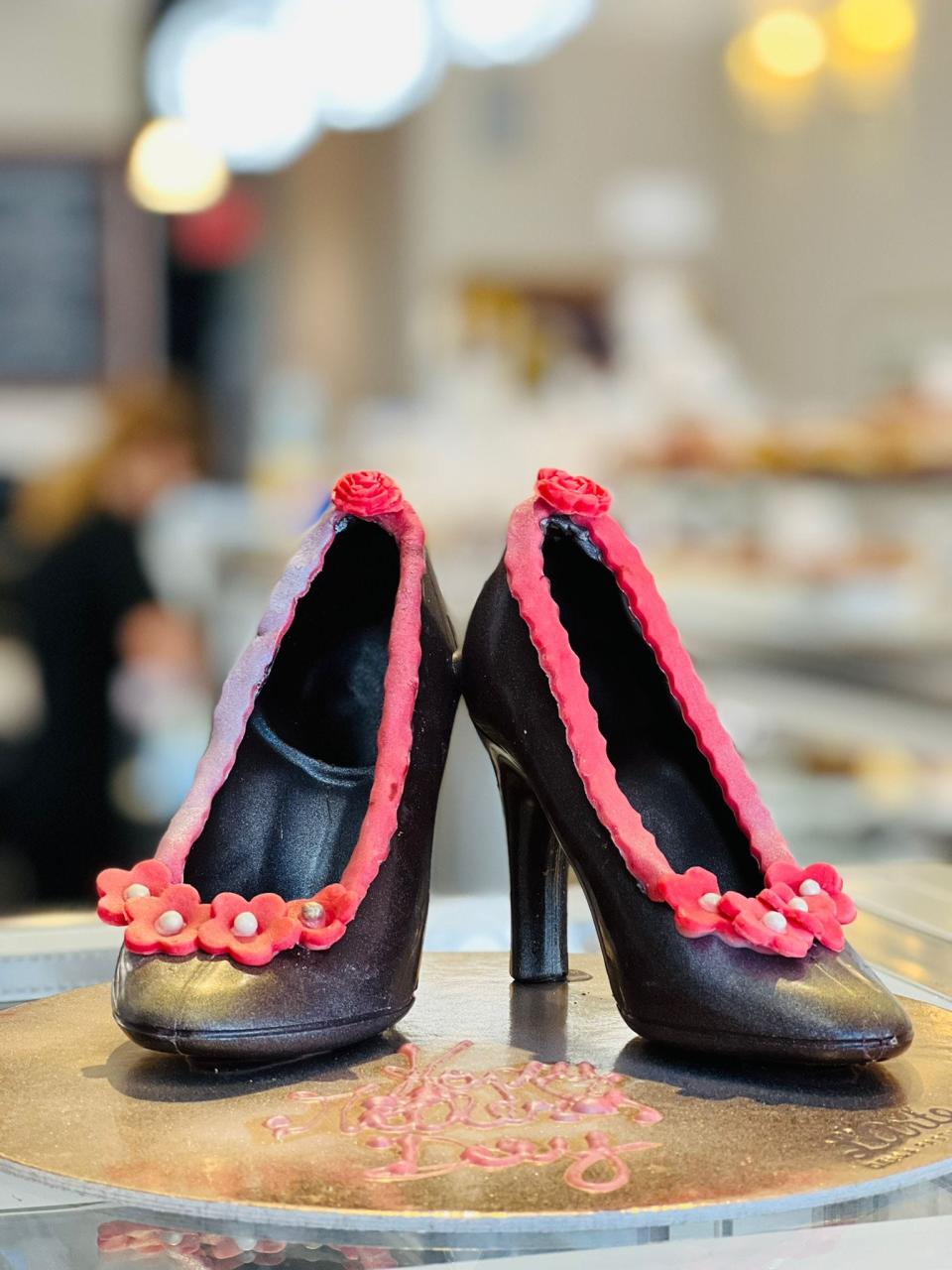 These hand-decorated chocolate shoes are available for Mother's Day at L'Arte in Ramsey.