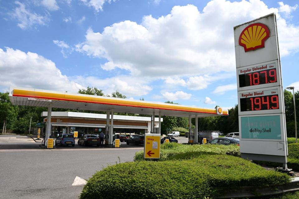 The price of Diesel and Unleaded Petrol fuels are displayed on a sign outside a Shell petrol station