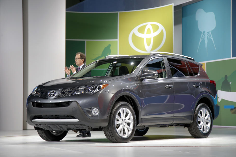 The new Toyota RAV4 is unveiled at the LA Auto Show in Los Angeles, Wednesday, Nov. 28, 2012. The annual Los Angeles Auto Show opened to the media Wednesday at the Los Angeles Convention Center. The show opens to the public on Friday, November 30. (AP Photo/Jae C. Hong)