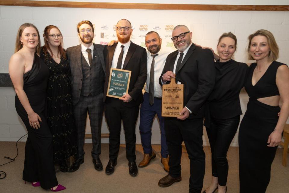 East Anglian Daily Times: Left to right, Charlotte Gullifer, Amy Osbourne, Ross Stringer, Michael Anfilogoff, Damien Riseley, Andrew Storer, Stefania Zanotti and Gemma Riseley from Black Dog Deli Foods