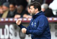 <p>Tottenham manager Mauricio Pochettino celebrates after Tottenham’s Eric Dier (not pictured) scored their first goal </p>