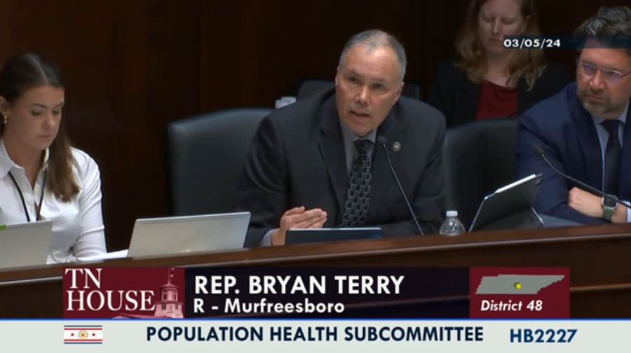 <em>State Rep. Bryan Terry (R-Murfreesboro) during the House Population Health Subcommittee meeting March 5, 2024 (Source: TN House of Representatives)</em>