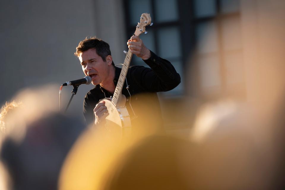 Ketch Secor performs during the Nashville Remembers candlelight vigil to mourn and honor the victims of The Covenant School mass shooting at Public Square Park Wednesday, March 29, 2023 in Nashville, Tenn. 