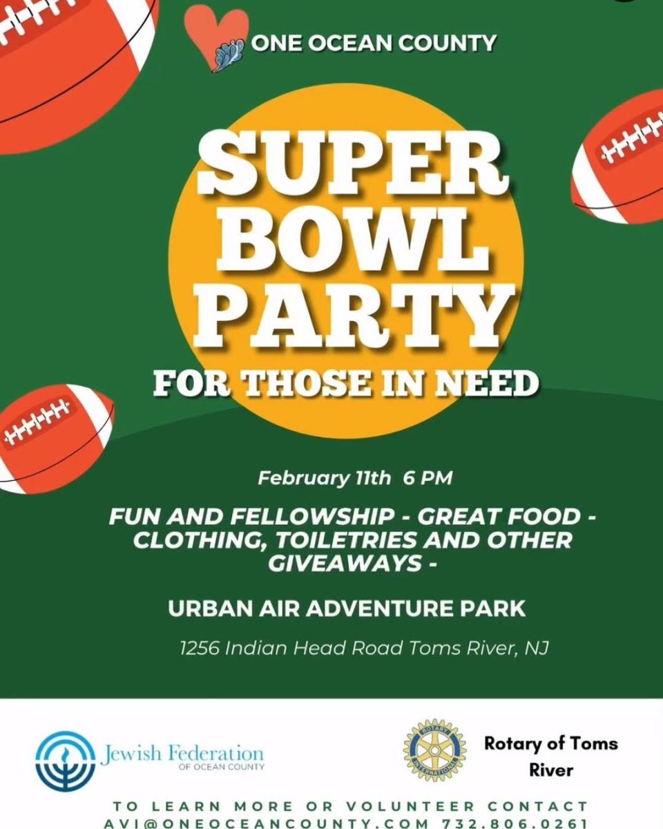 The fifth annual Super Bowl Party for the homeless and those in need will be held Sunday at Urban Air Trampoline and Adventure Park in Toms River.