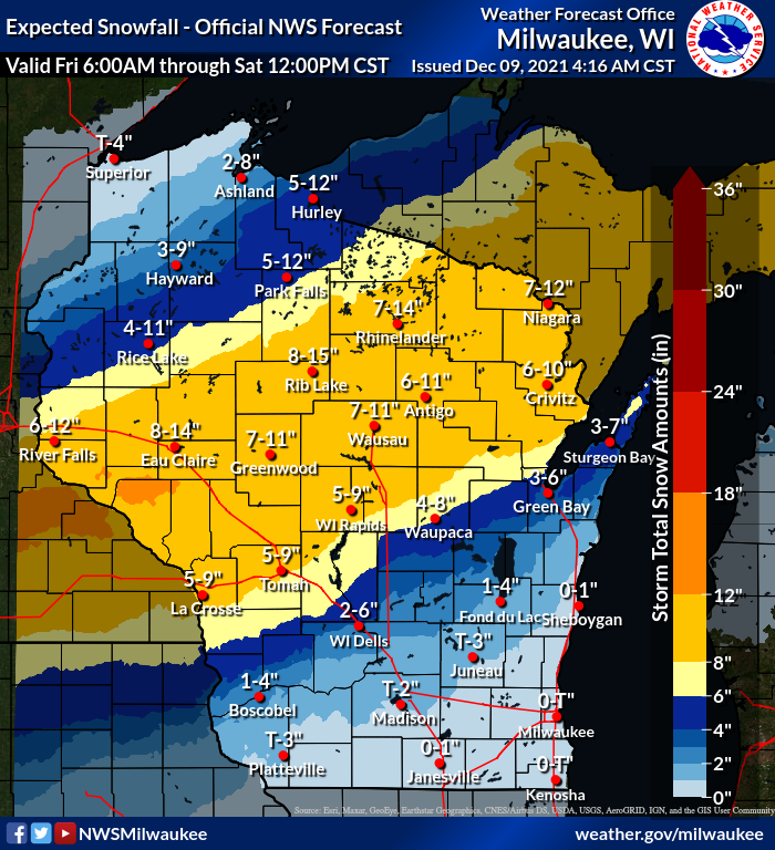 Snow, some of it heavy, is expected across a large portion of Wisconsin beginning Friday and continuing into Saturday.