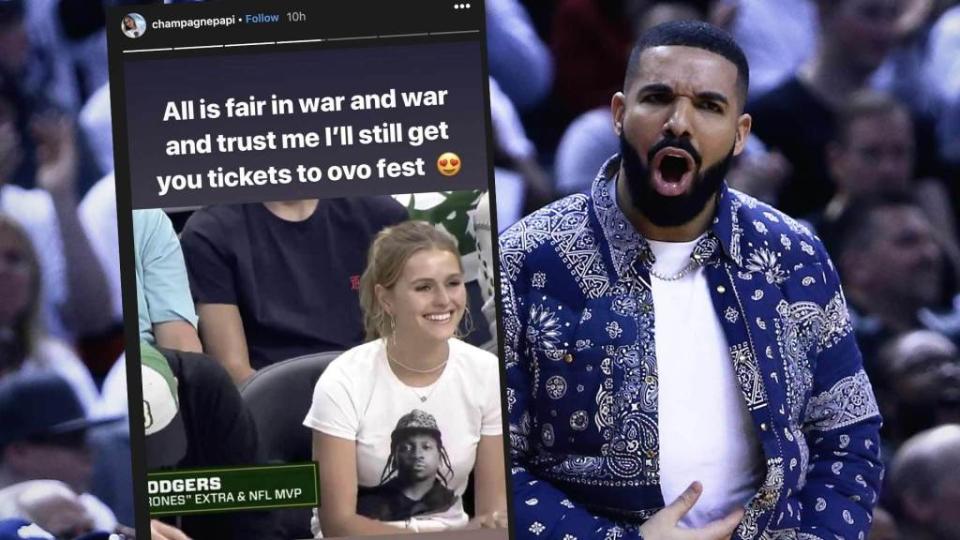 <p>Hell hath no fury like October’s Very Own scorned, because Drake wasted no time in clapping back at the model daughter of the Milwaukee Bucks owner after she trolled him during the NBA playoffs. The Toronto Raptors may be in a tight series with the Milwaukee Bucks to make it to the finals, but it […]</p> <p>The post <a rel="nofollow noopener" href="https://theblast.com/drake-raptors-bucks-mallory-edens-pusha-t-nba-playoffs/" target="_blank" data-ylk="slk:Drake Claps Back at Milwaukee Bucks Owner’s Daughter After Pusha T Diss;elm:context_link;itc:0;sec:content-canvas" class="link ">Drake Claps Back at Milwaukee Bucks Owner’s Daughter After Pusha T Diss</a> appeared first on <a rel="nofollow noopener" href="https://theblast.com" target="_blank" data-ylk="slk:The Blast;elm:context_link;itc:0;sec:content-canvas" class="link ">The Blast</a>.</p>