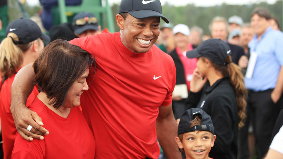 Woods’ family was there to toast his Masters victory. Pic: Getty