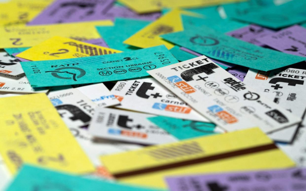 Parisian metro tickets from the years 1973 to 1992 collected by French collector Gregoire Thonnat - JOEL SAGET/AFP