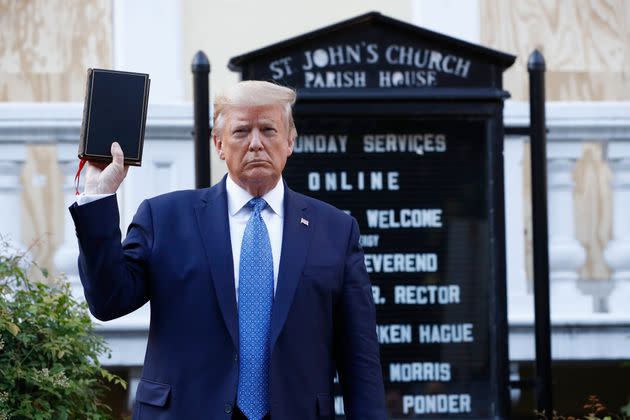 Then-President Donald Trump holds a Bible on June 1, 2020, as he stands before St. John's Church across Lafayette Park from the White House.