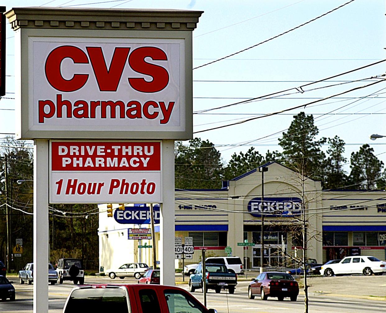 A CVS on Ramsey Street and Eckerd Drug on Country Club Drive in north Fayetteville, NC, are shown in this photo from 2000. Rite Aid bought out Eckerd in 2006. 

Biz story.