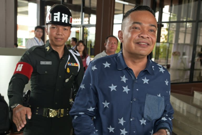 Jatuporn Prompan (R), leader of the Thai opposition 'Red Shirt' movement, seen at the Army club in Bangkok, in June 2015