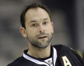 FILE - In this Nov. 16, 2007, file photo, Dallas Stars defenseman Sergei Zubov, of Russia, is shown before an NHL hockey game against the Colorado Avalanche, in Dallas. Zukov was elected to the Hockey Hall of Fame, Tuesday, June 26, 2019. (AP Photo/Matt Slocum, File)