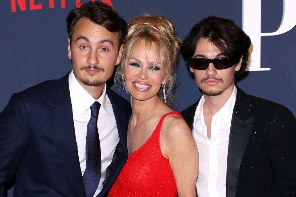 Brandon Thomas Lee, Pamela Anderson and Dylan Jagger Lee 'Pamela: A Love Story' film premiere