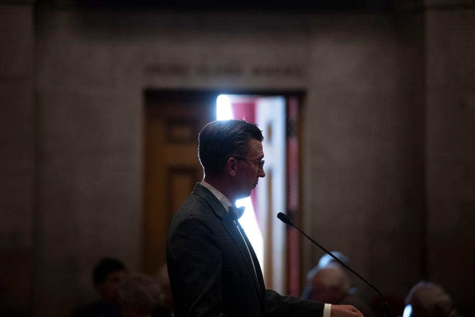 Rep. Ryan Williams R- Cookeville, during a House session at the Tennessee Capitol in Nashville , Tenn., Monday, April 22, 2024.