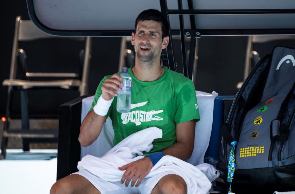 Novak Djokovic (pictured) takes part in a practice session ahead of the Australian Open.