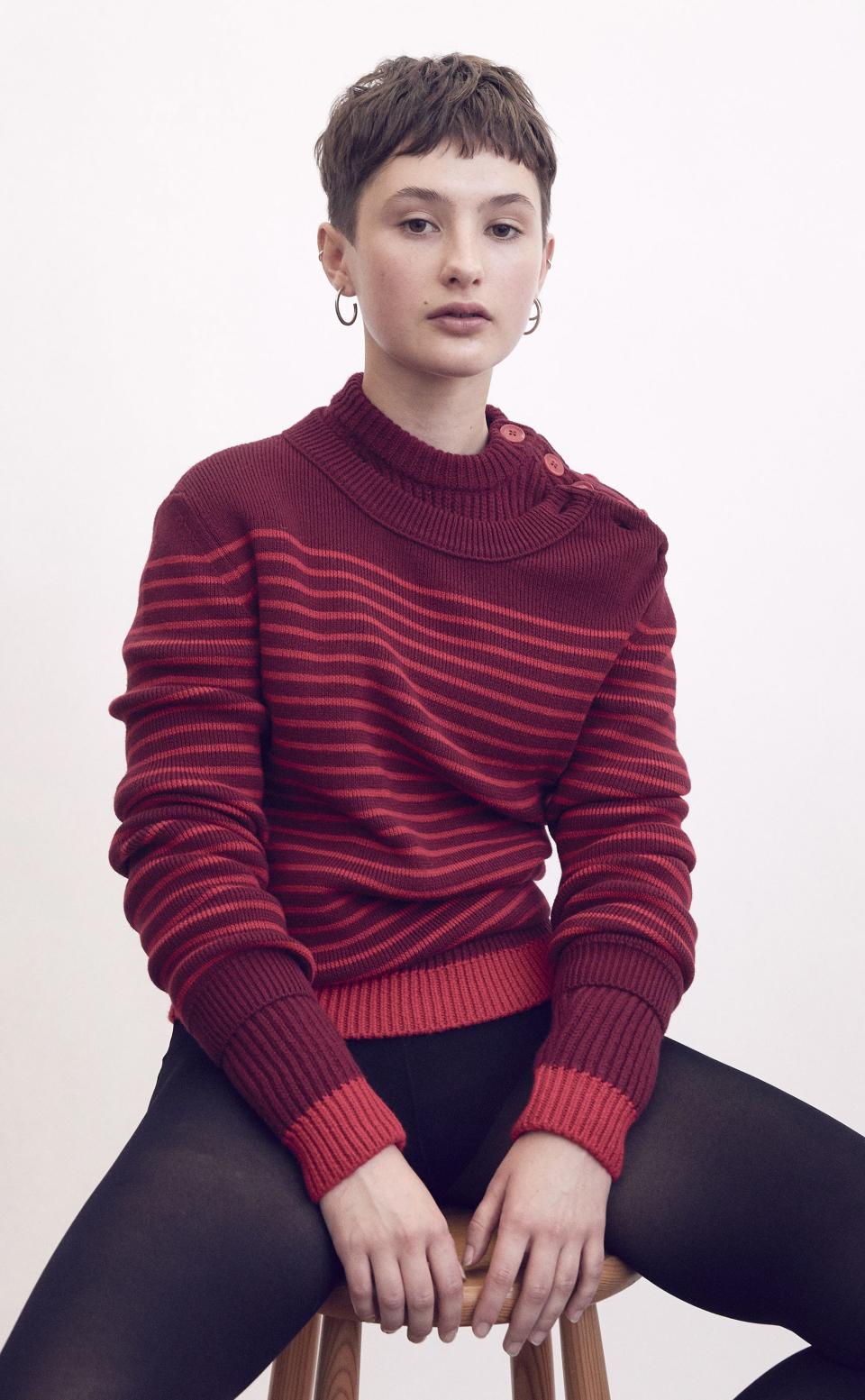 Tuva Bjarme in a striped recycled- and organic-wool sweater.