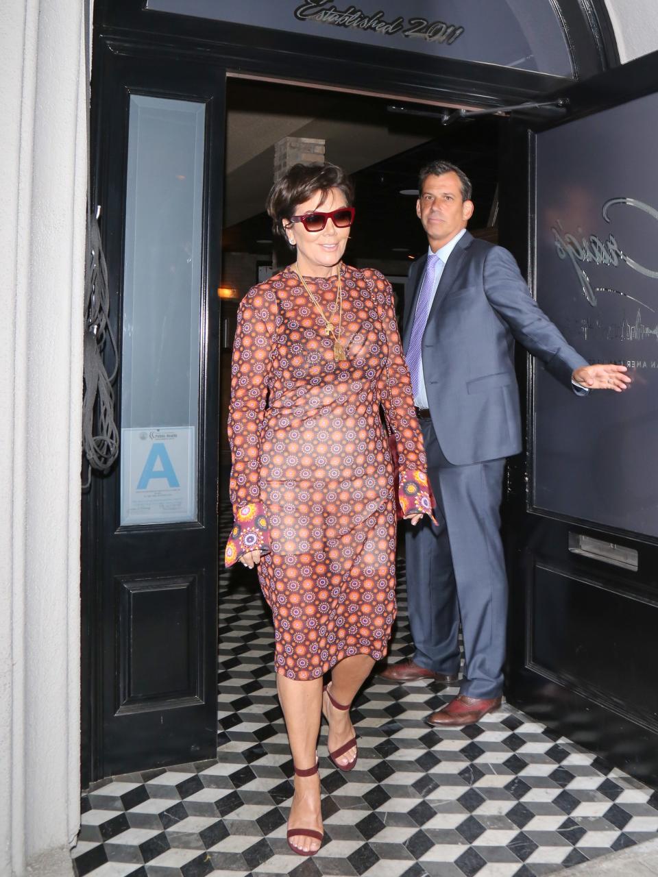 Kris Jenner steps out of a restaurant in LA in 2017.