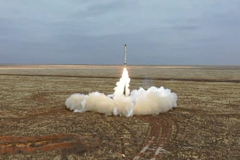 2022年2月19日，俄羅斯舉行戰略核武演習，發射伊斯坎德爾-K（Iskander-K）短程彈道飛彈 （AP）